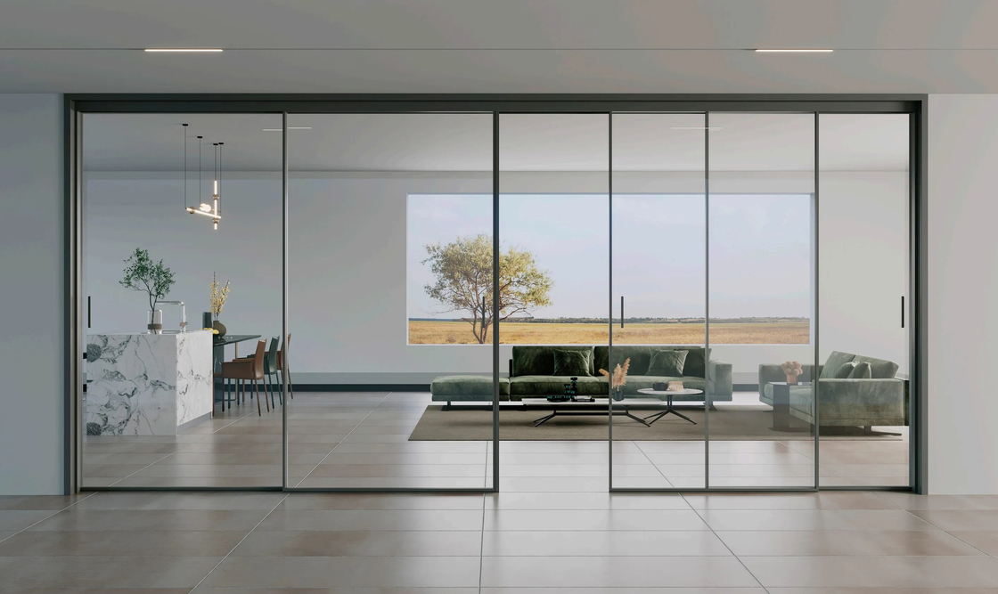 Puertas correderas minimalistas de aluminio de marco delgado Puertas exteriores para villas Hoteles Oficinas Cocina Salón