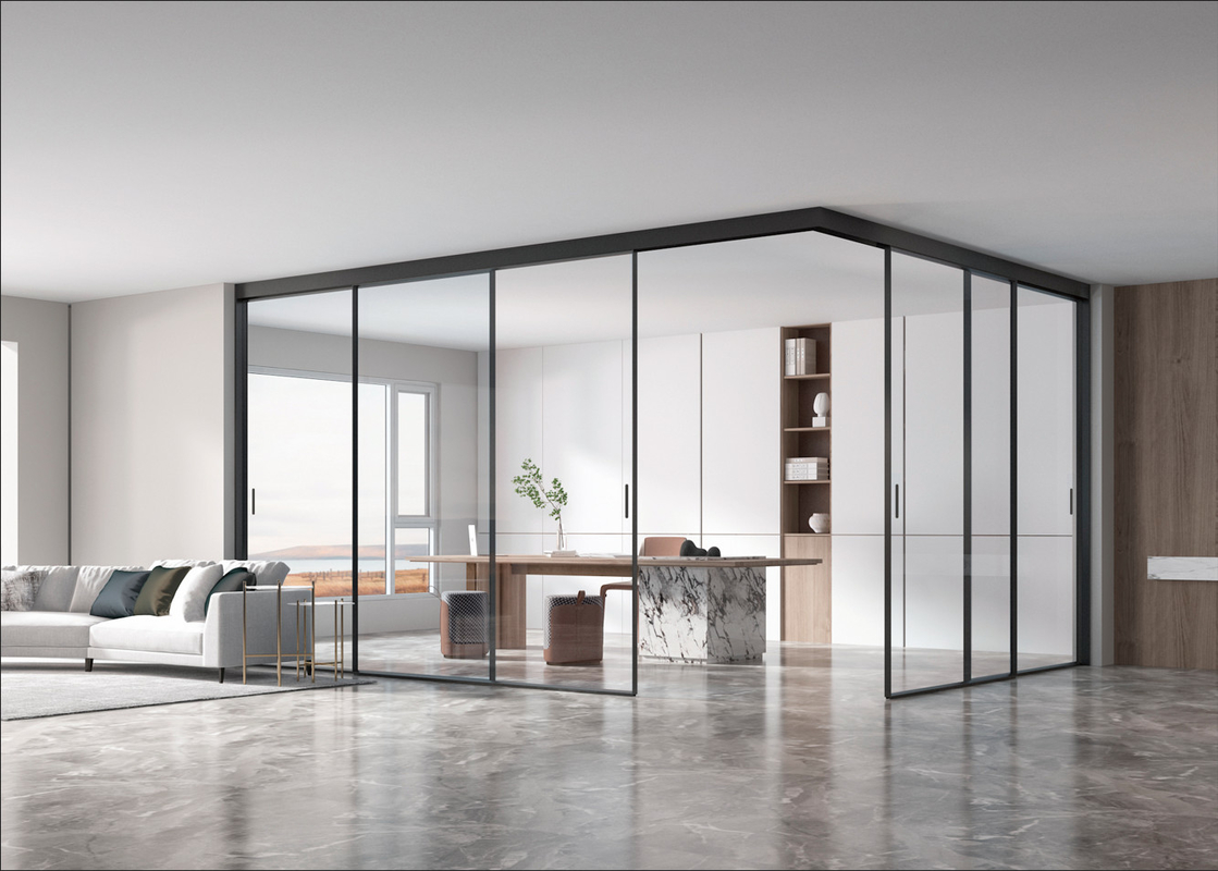Puertas correderas minimalistas de aluminio de marco delgado Puertas exteriores para villas Hoteles Oficinas Cocina Salón