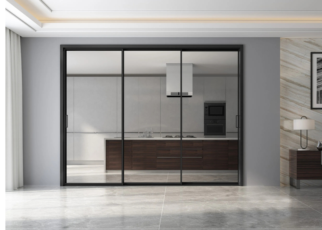 Puertas correderas minimalistas de aluminio de marco delgado Puertas exteriores para villas Hoteles Oficinas Cocina Salón